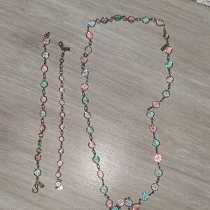Elegant Multicolor Crystal Necklace and Bracelet Set